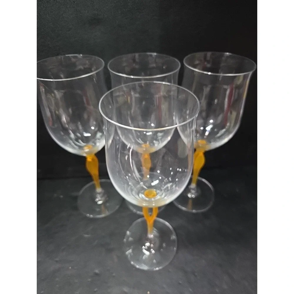 Mikasa Crystal Tuscan Wine Glasses, Yellow‎ Stem, Set of 4, Art Deco Drinkware